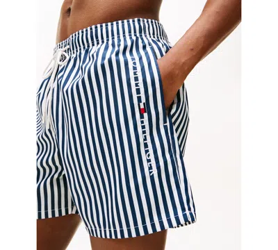 Tommy Hilfiger Men's Medium Length Drawstring 5" Swim Trunks In Black