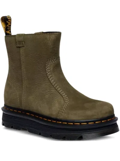 Dr. Martens Leather Platform Boots In Green