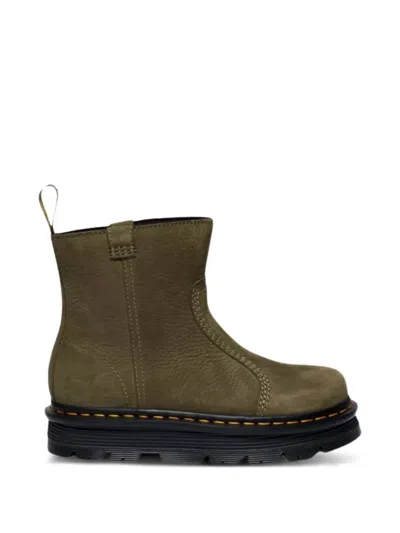 Dr. Martens Leather Platform Boots In Green