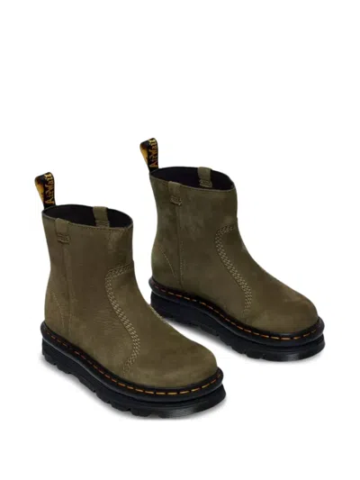 Dr. Martens Leather Platform Boots In Green