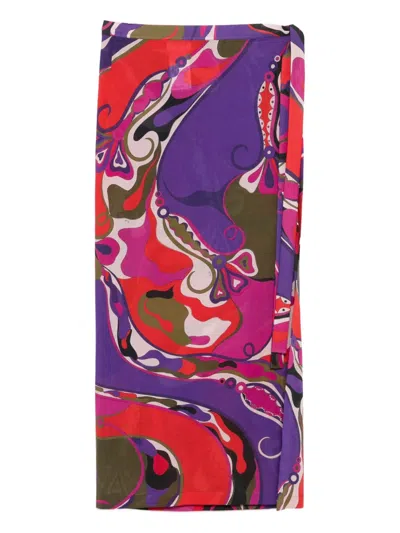 Pucci Orchidee-print Tulle Midi Skirt In Multicolor In Multi
