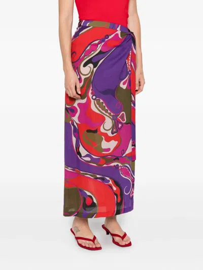 Pucci Orchidee-print Tulle Midi Skirt In Multicolor In Multi