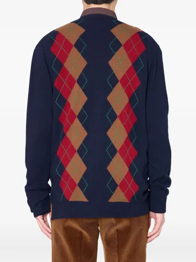 Kolor Diamond-pattern V-neck Sweater In Blue