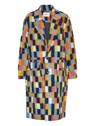 方形图案单排扣外套