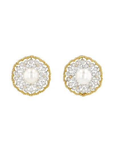Pre-owned Buccellati 2010s Yellow Gold Diamond Pearl Earrings