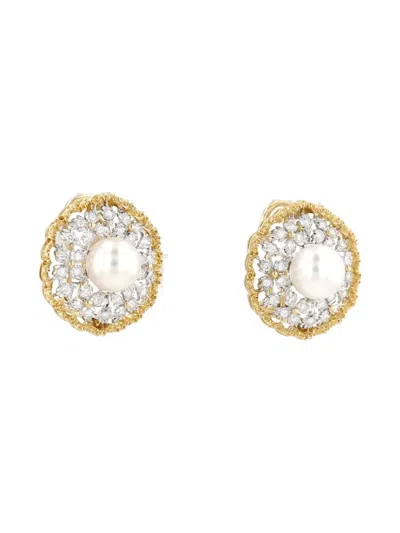 Pre-owned Buccellati 2010s Yellow Gold Diamond Pearl Earrings