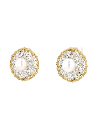 Pre-owned Buccellati 2010s Yellow Gold Diamond Pearl Earrings