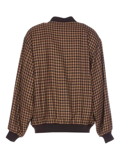 Saint Laurent Cassandre Bomber Jacket In Wool Check In Brown