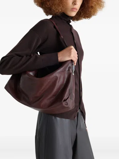 Lemaire Soft Hobo Bag With Unique Leather Features In Brown