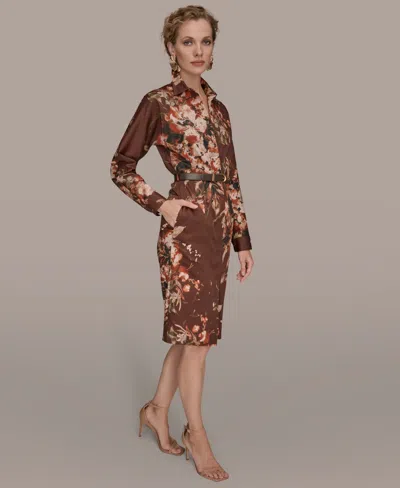 Donna Karan Women's Floral Belted Dress In Brown