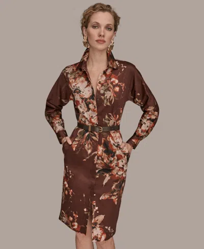 Donna Karan Women's Floral Belted Dress In Brown