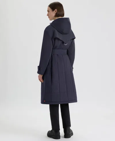 Hunter Women's Hooded Belt Trench Coat In Blue