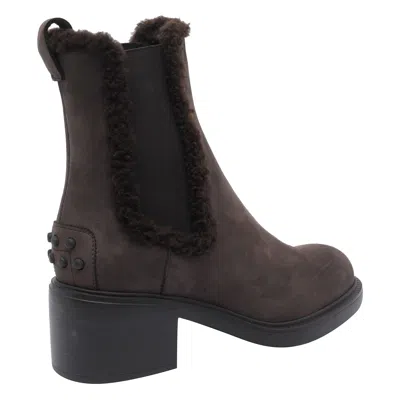 Tod's Suede Block Heel Ankle Booties In Brown