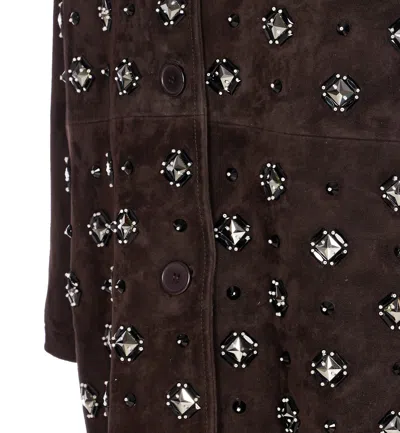 Sword 6.6.44 Goat Suede Leather Blazer With Stone Details In Brown