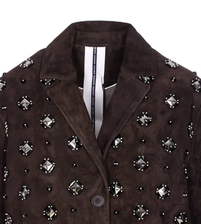 Sword 6.6.44 Goat Suede Leather Blazer With Stone Details In Brown