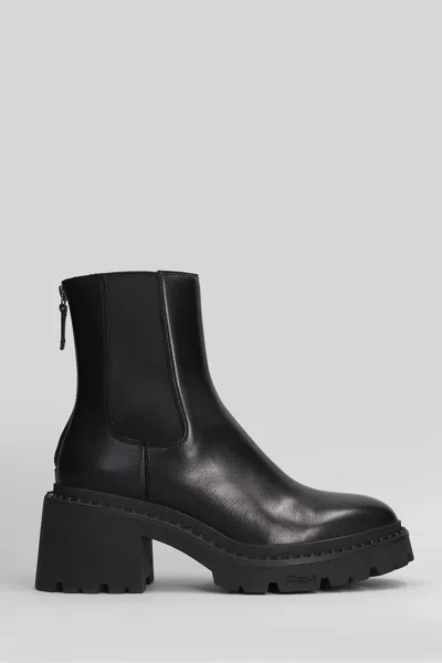 Ash Newton High Heels Ankle Boots In Black Leather In Black