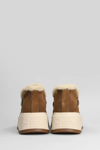 Ash Suede Ankle Boot With Shearling Lining And Platform Sole In Brown