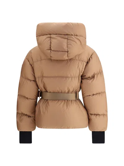 Moncler Nisene Hooded Belted Quilted Ripstop Down Ski Jacket In Brown
