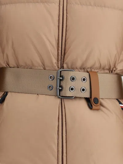 Moncler Nisene Hooded Belted Quilted Ripstop Down Ski Jacket In Brown