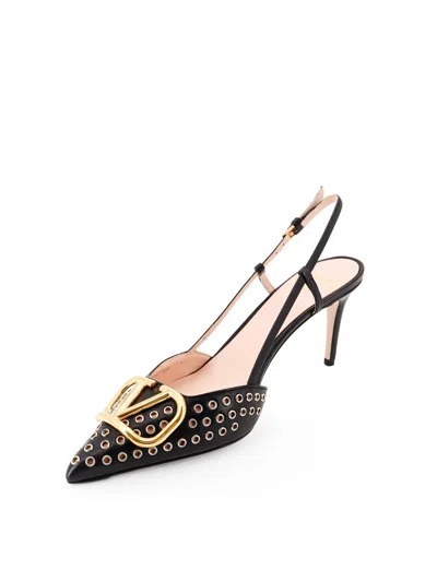 Valentino Pointed Toe Slingback Pumps Featuring Studs In Blue
