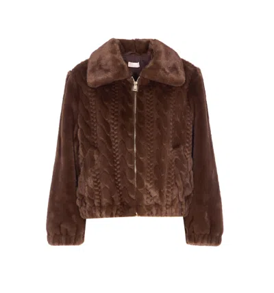 Liu •jo Teddy Bomber Jacket With Cable Knit Detailing In Brown