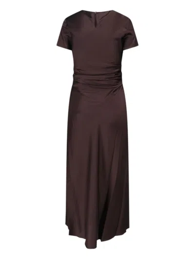 Staud Marcel Ruched Stretch-silk Charmeuse Midi Dress In Brown
