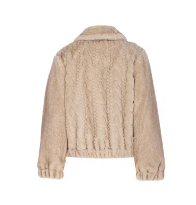 Liu •jo Plush Teddy Fabric Bomber Jacket With Braided Detailing In Brown