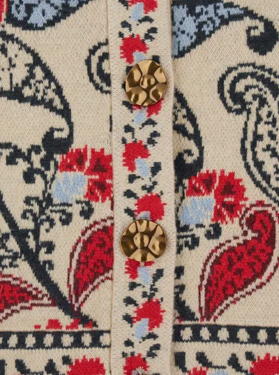 Farm Rio Multicolor Round Neck Cardigan With Floral Motif In Wool Blend Woman In Multi