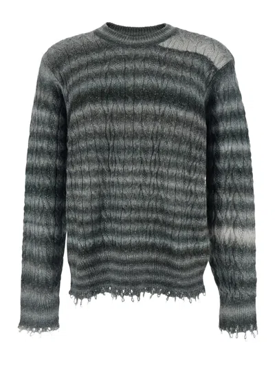 Won Hundred Fringed Striped Crew-neck Sweater In Gray