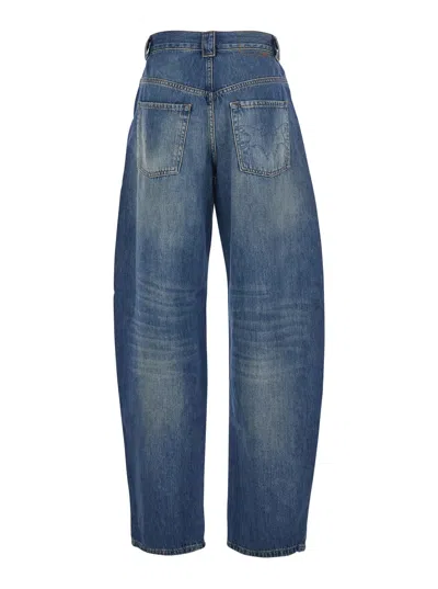 Pinko Blue Jeans With Belt Loops And Distressed Effect In Denim Woman In Blue