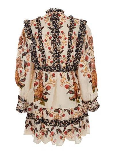 Farm Rio Berry Garden Cream Mini Dress Berry Garden Cream In Multi