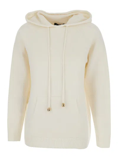 Fabiana Filippi White Hoodie With Drawstring Hood In Wool Blend Woman In Neutral