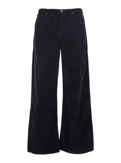 Agolde Keira Brown Pants With Belt Loops And Wide Leg In Corduroy Woman In Black