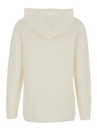 Fabiana Filippi White Hoodie With Drawstring Hood In Wool Blend Woman In Neutral