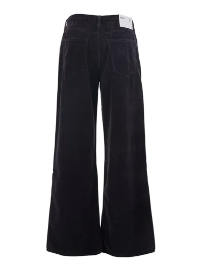 Agolde Keira Brown Pants With Belt Loops And Wide Leg In Corduroy Woman In Black