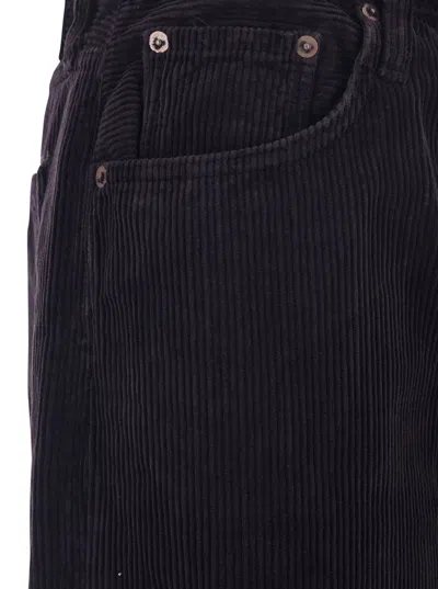 Agolde Keira Brown Pants With Belt Loops And Wide Leg In Corduroy Woman In Black