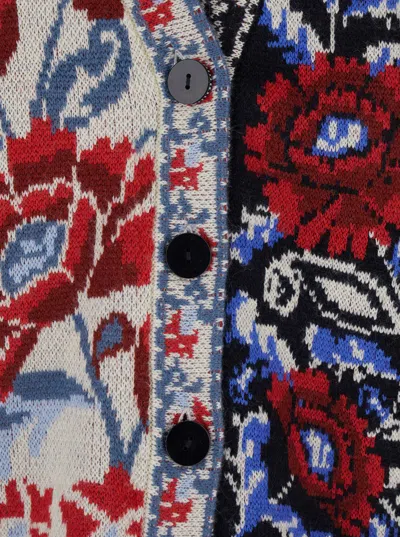 Farm Rio Multicolor V-neck With Cardigan With Floral Motif In Wool Blend Woman In Multi