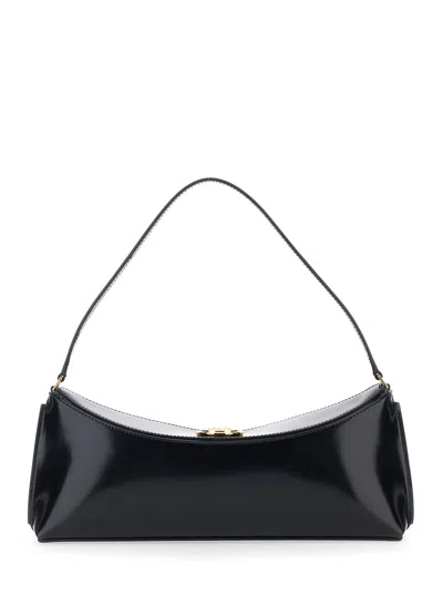 Jacquemus Le Calisso Black Shoulder Bag With Engraved Snap Button In Leather In Black