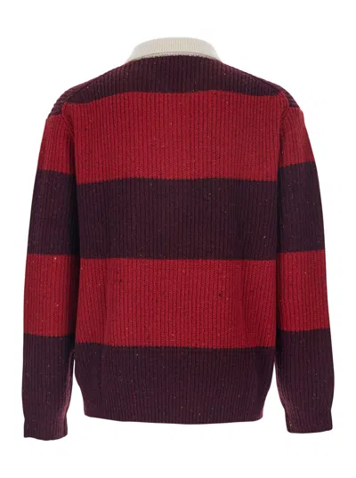 Dunst Striped Crewneck Sweater Contrast Collar In Red