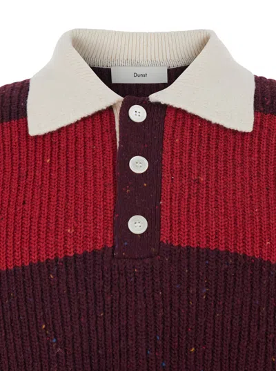 Dunst Striped Crewneck Sweater Contrast Collar In Red