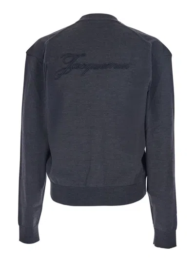 Jacquemus Embroidered Long Sleeve Cardigan In Gray