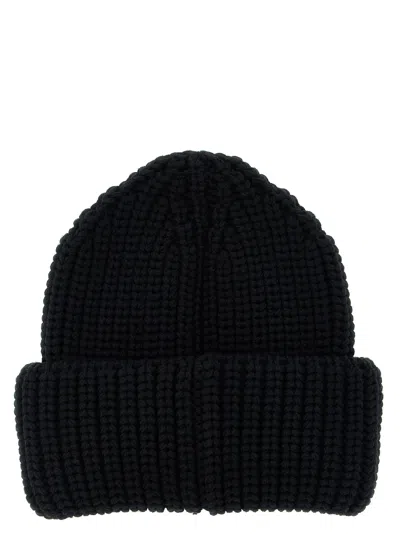 Moncler Grenoble Logo Patch Knitted Beanie In Black