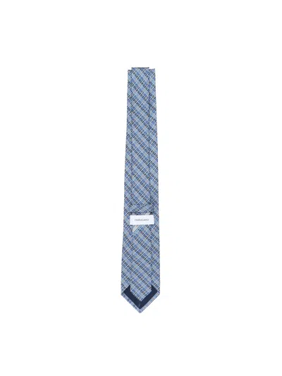 Ferragamo Silk Tie With Gancini Chain Print In Blue