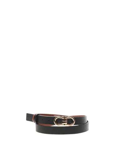 Ferragamo Gancini Adjustable And Reversible Belt In Black