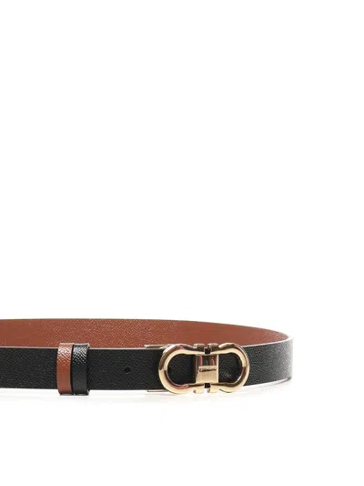 Ferragamo Gancini Adjustable And Reversible Belt In Black