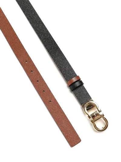 Ferragamo Gancini Adjustable And Reversible Belt In Black