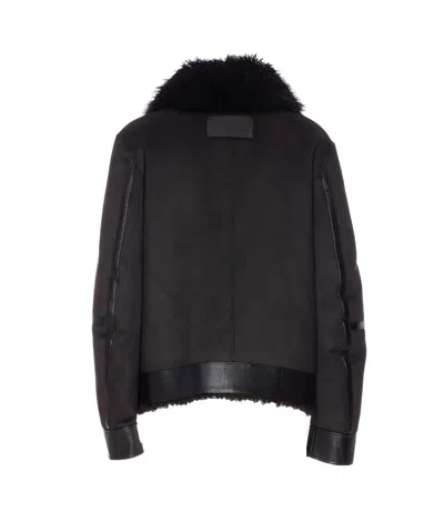 Patrizia Pepe Deep Green Reversible Short Fluffy Jacket In Black