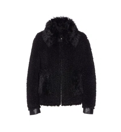 Patrizia Pepe Deep Green Reversible Short Fluffy Jacket In Black