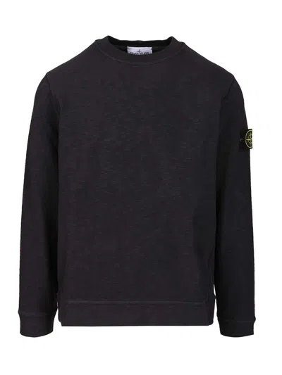 Stone Island Cotton Sweatshirt With Removable Logo Patch In Black