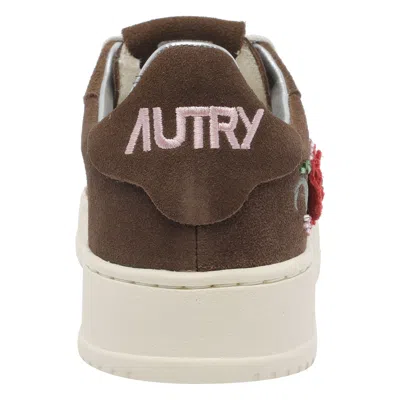 Autry Low-top Sneakers With Floral Embroidery In Rich Brown In Brown